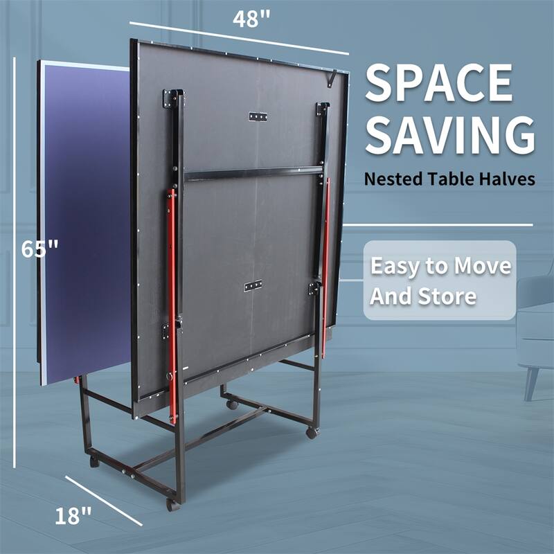 8FT Mid-Size Foldable Table Tennis, 2 Table Tennis Paddles & 3 Balls