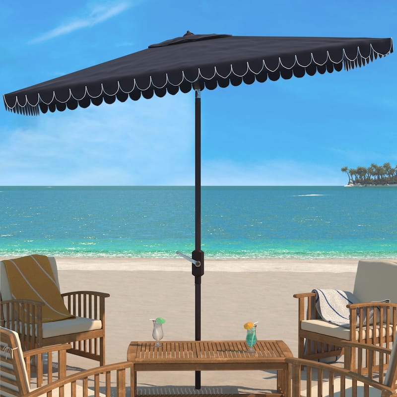 SAFAVIEH Outdoor Koushi 7.5 Ft Square Crank Umbrella, Base Not Included - Navy/White