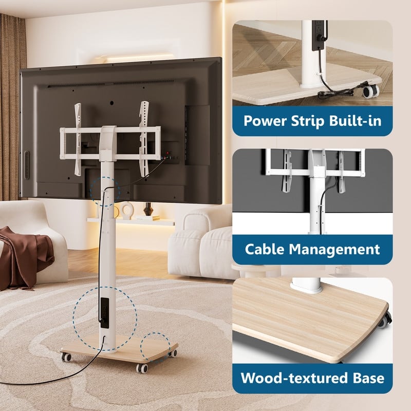 FITUEYES Rolling TV Stand with Power Strip for 32 - 65 Inch TVs