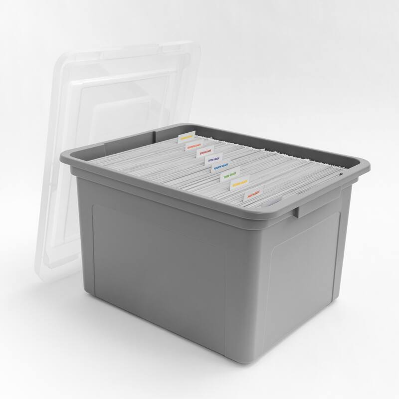 IRIS USA® File Boxes 35 Qt Buckle Lid - Gray - Set of 3