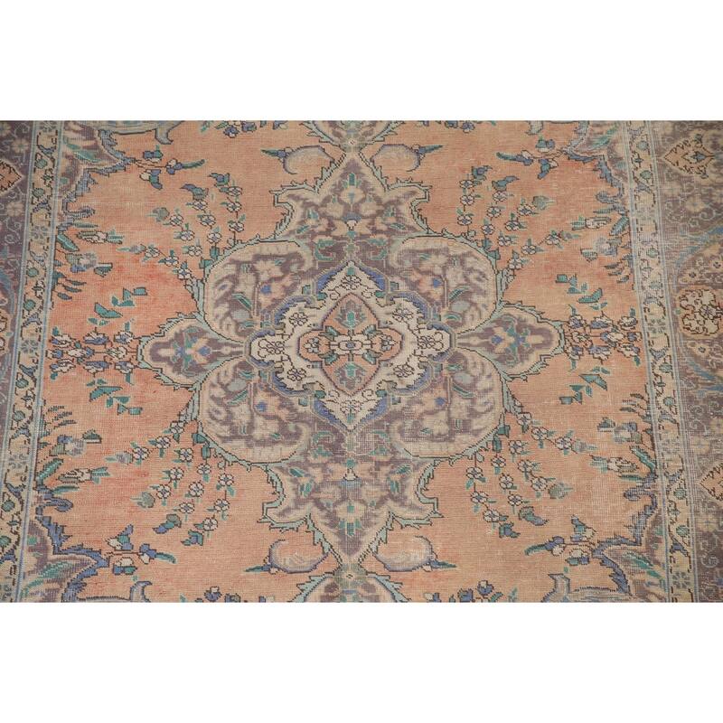 Distressed Tabriz Persian Vintage Rug Handmade Bedroom Wool Carpet - 6'5" x 9'3"