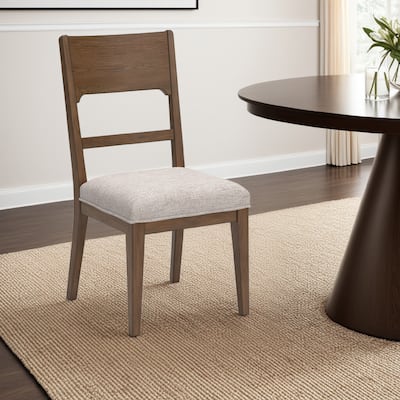 Cabal Dining Side Chair Set of 2, Beige Polyester, Brown Hickory Wood