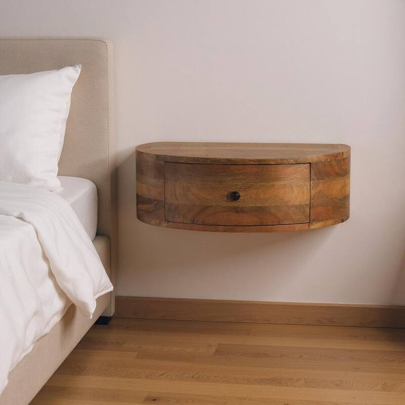 HomeRoots 22" Brown Solid Wood Round One Drawer Floating Nightstand - Brown - 1-drawer