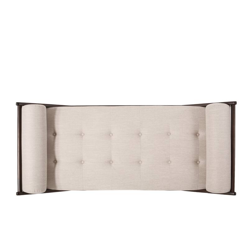 Modern 65" Button Tufted Chaise Lounge Chair with Bent Wood Desing and Rolled Accent Pillows