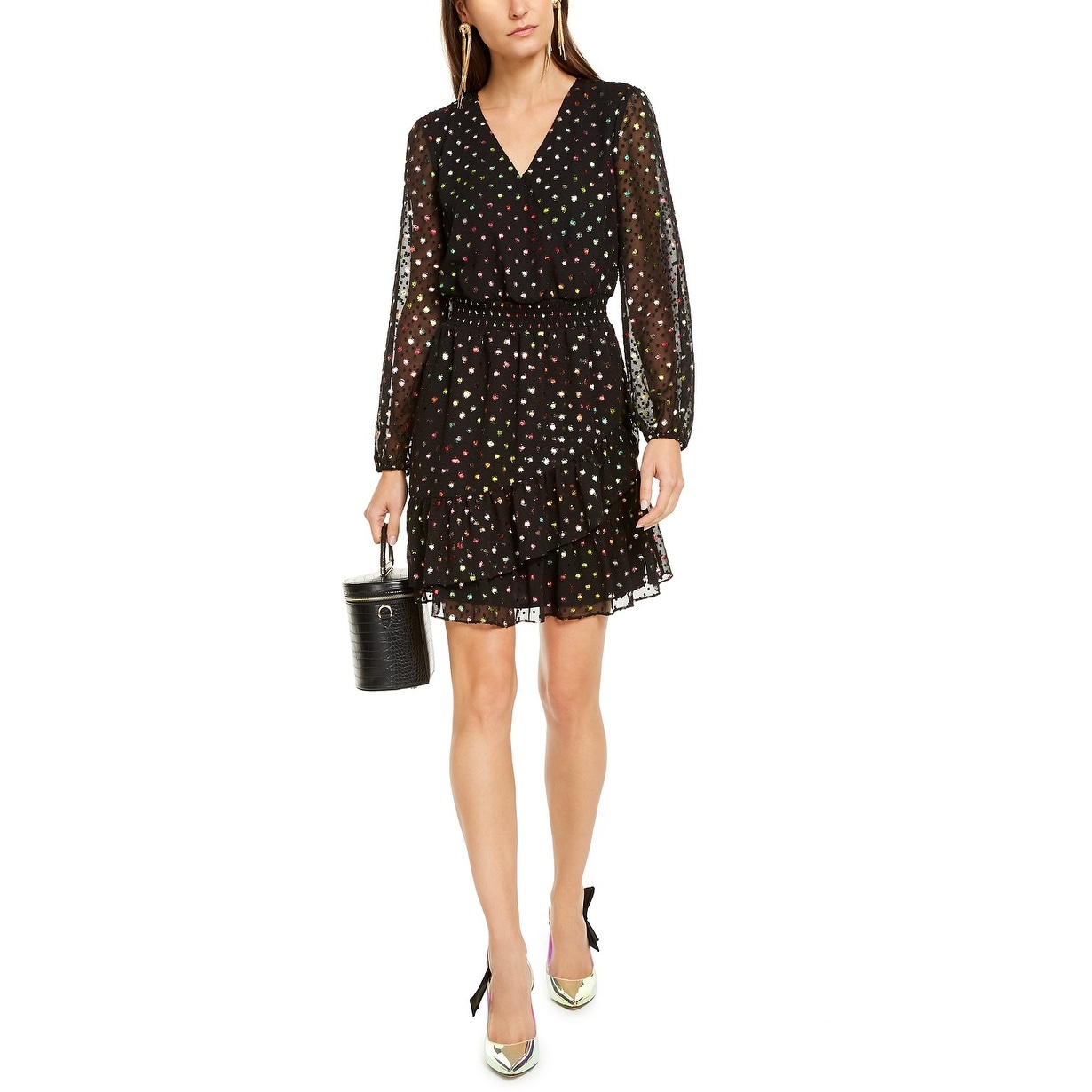 INC International Concepts Women's Rainbow Jacquard Mini Dress Black Size Extra Large
