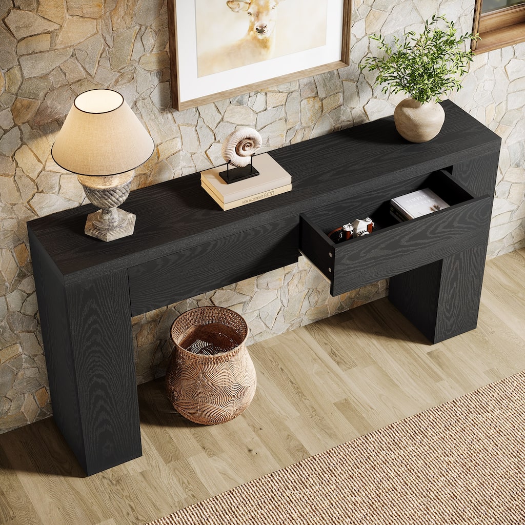 63" Wood Console Table With Drawers, Rustic Brown Sofa Console Table