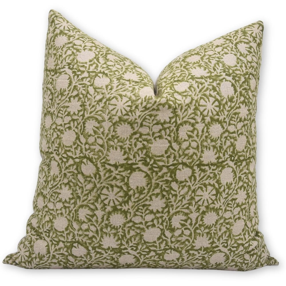 Fabdivine Rustic Farmhouse Green Handmade Block Print Linen Cushion Cover