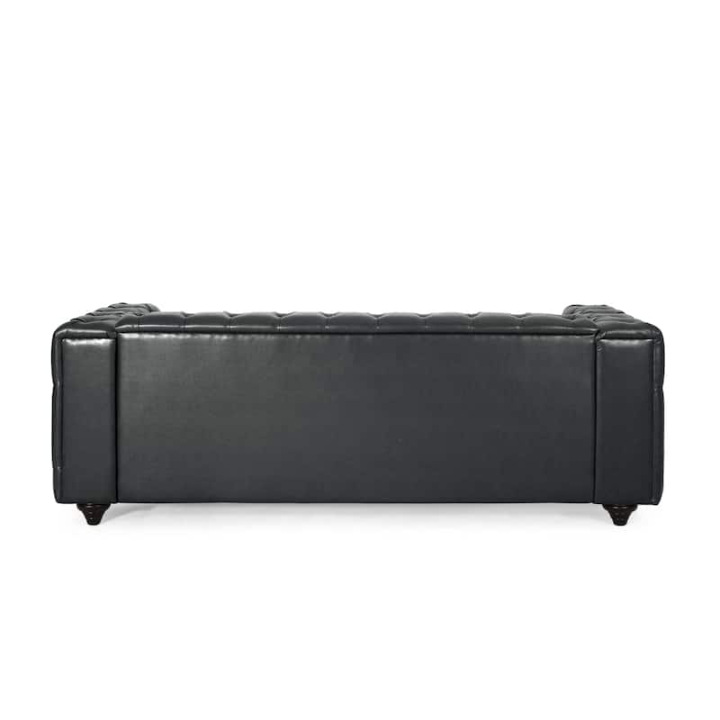 Mid Century Modern Loveseat, Faux Leather Upholstered Sofa Couch 83.5 Inch Button Tufted Couches For Living Room Lounges