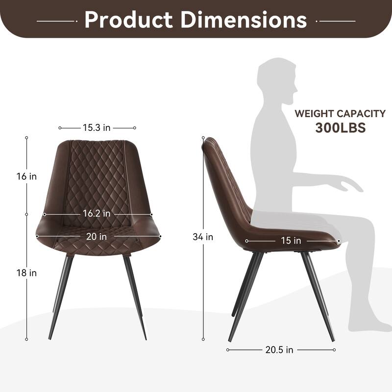 Modern Dining Chairs Set of 2, Top PU Leather Upholstered Dining Room Chairs with Metal Legs, Ergonomic Kitchen Chairs