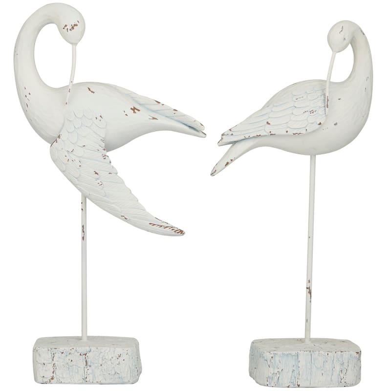 Whimsical Polystone Bird Sculpture (Set of 2) - White or Brown