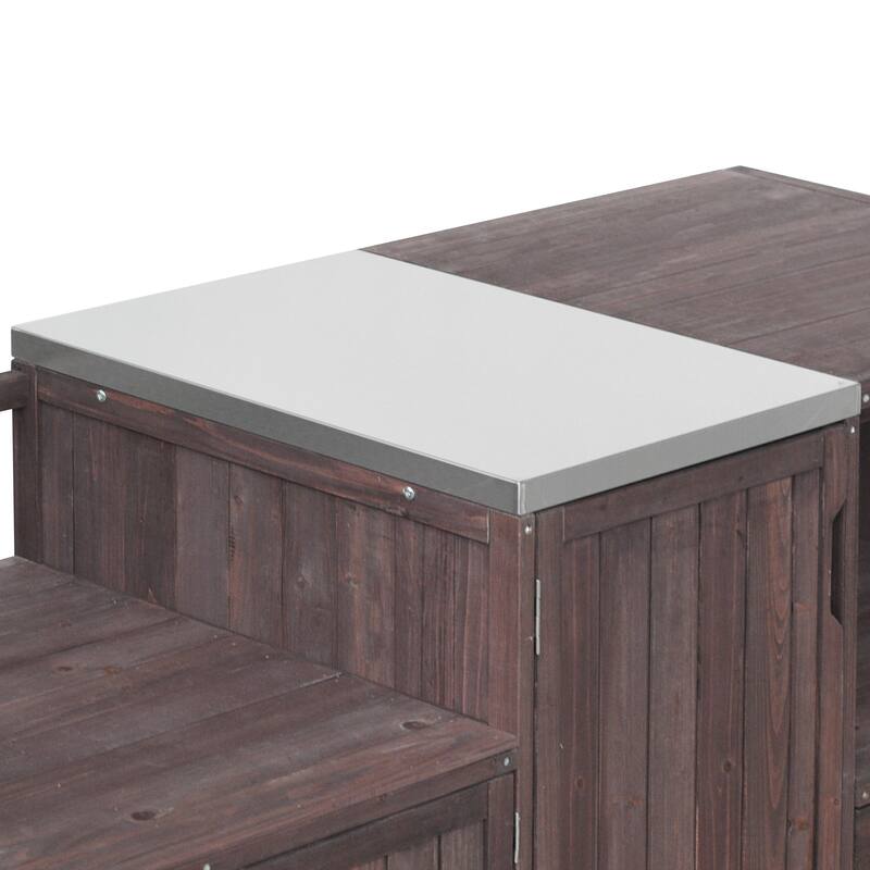 80 Inch Outdoor Kitchen Island with Solid Fir Wood and Stainless Steel Top