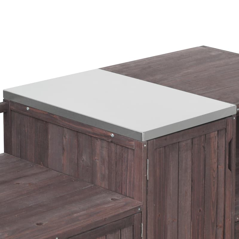 80.5" Solid Wood Outdoor Kitchen Island with Stainless Steel Top, Grill Cart Compatible with Big Green Egg & Blackstone