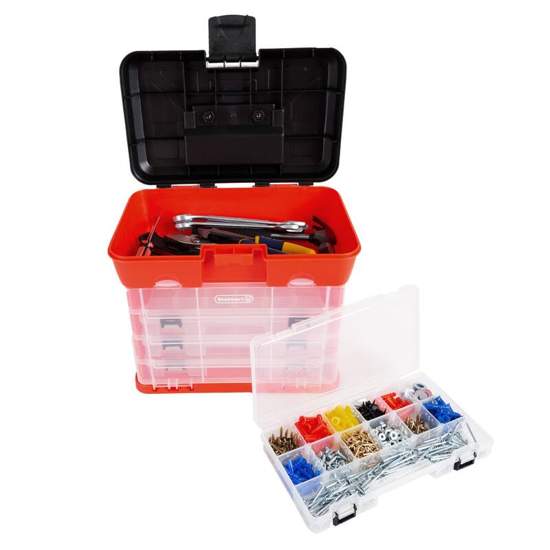 Storage and Toolbox- Durable Organizer Utility Box with 4 Compartments by Stalwart