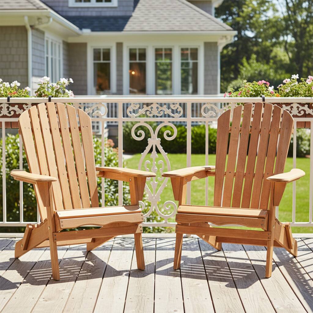 Outdoor Wooden Folding Adirondack Chair Set of 2 with Pre-Assembled BackRest, for Garden Backyard Porch Pool