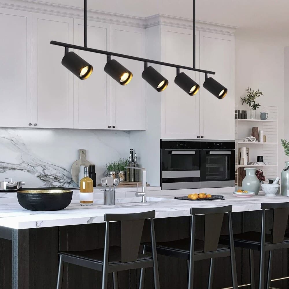 5-Light Black/ Gold Modern Industrial Adjustable Linear Ceiling Track Lighting Kit Spot Tracking Light Pendant
