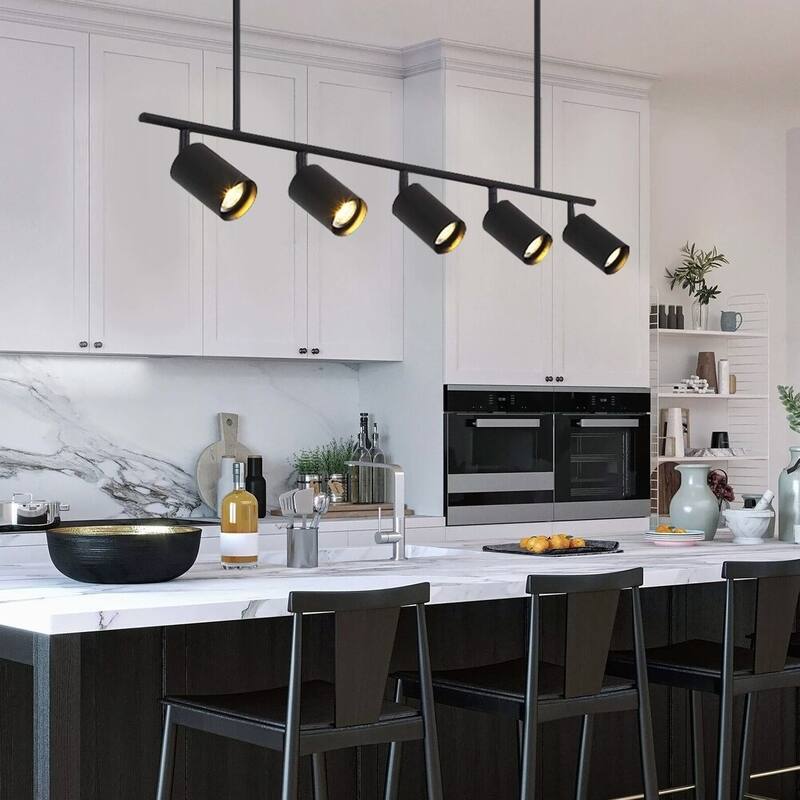5-Light Black/ Gold Modern Industrial Adjustable Linear Ceiling Track Lighting Kit Spot Tracking Light Pendant