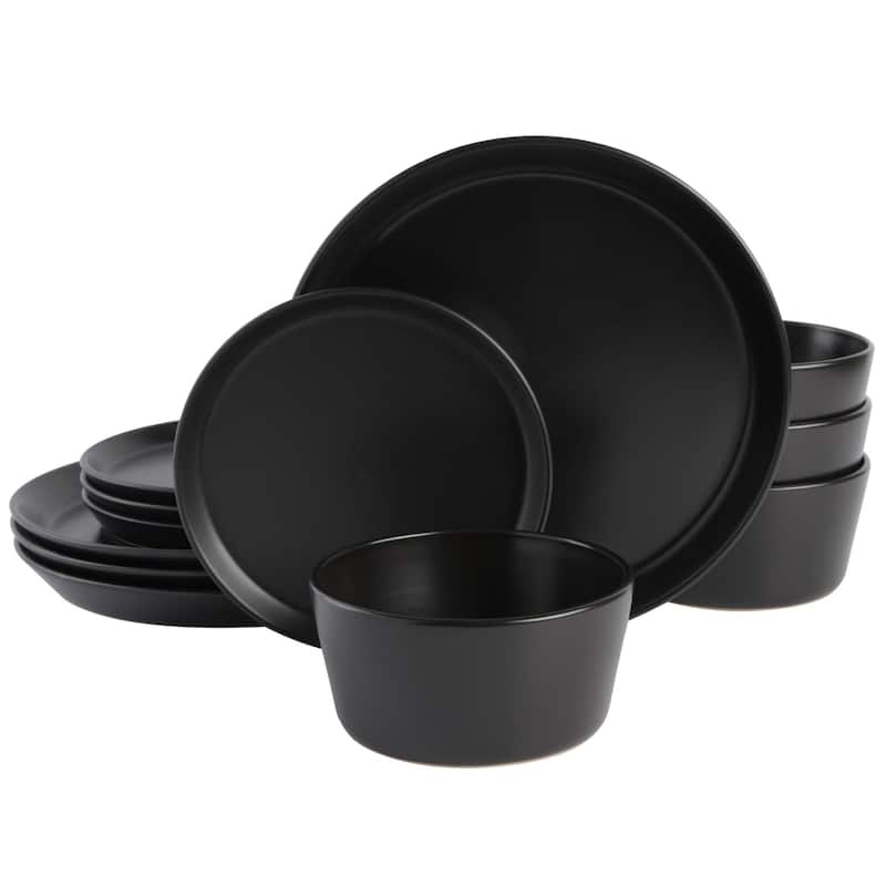 Gibson Soho Lounge Sofia 12 Piece Coupe Dinnerware Set - Black