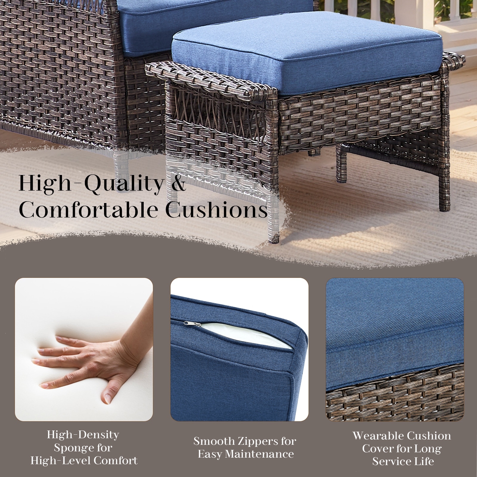 Outdoor Swivel Chair Gliders Chair Ottoman Blue Brown
