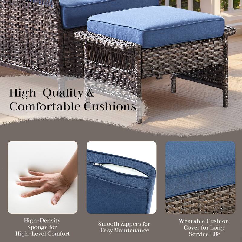 Outdoor Wicker Patio Chair with Ottoman for Porch - Brown