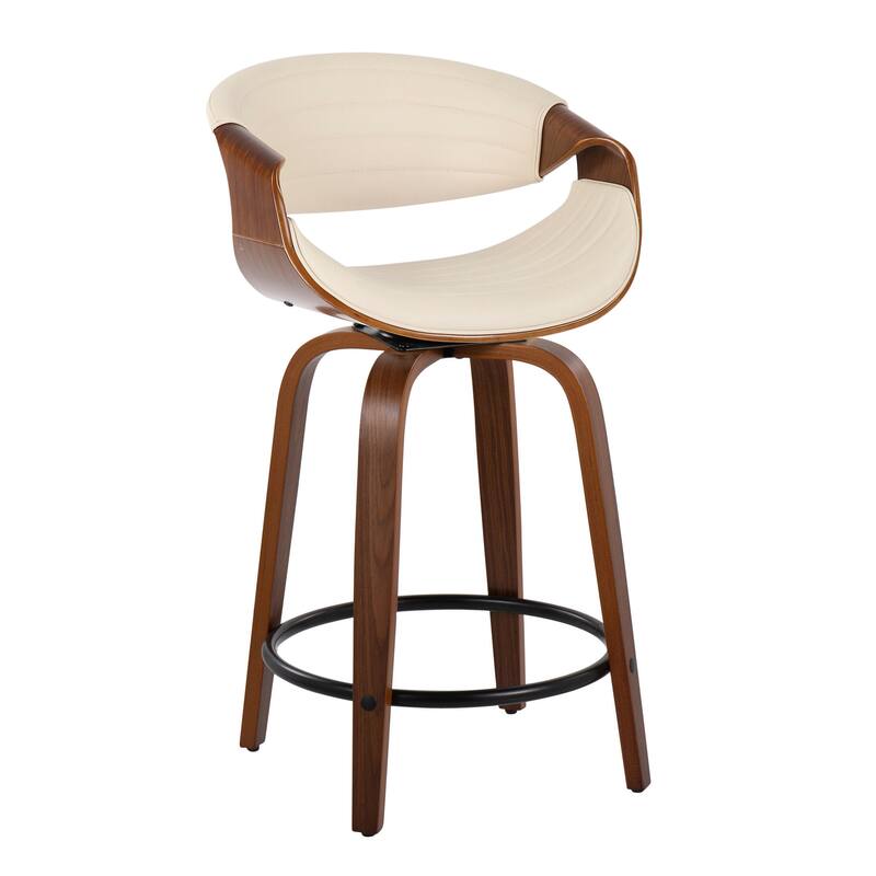 Carson Carrington Kanteborg 24" Fixed-Height Counter Stool with Round Footrest (Set of 2) - Cream Faux Leather/Walnut/Black Metal