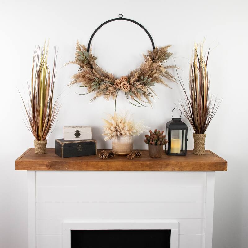 Fall Harvest Pale Rose Thistle Foliage Artificial Wreath 24-Inch Unlit