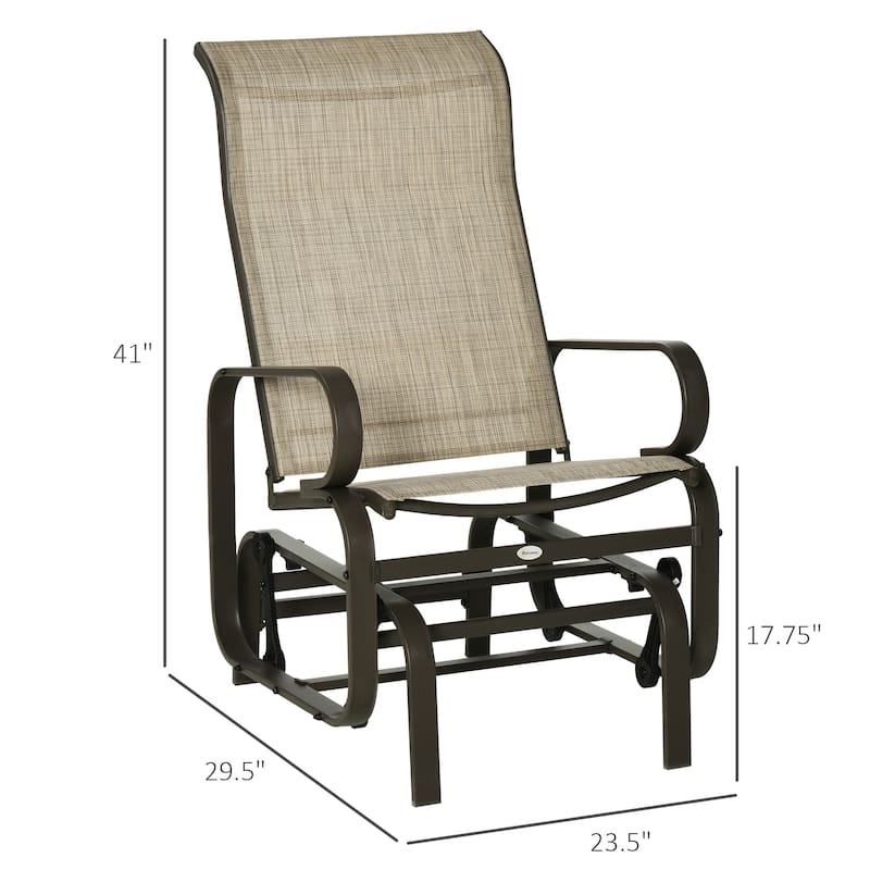 Outsunny Single Glider Patio Swing Rocking Chair with Breathable Mesh, Smooth Arms for Backyard, Garden, Lawn
