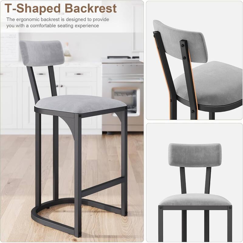 Modern Counter Height Tall Bar Stools Set of 2 with Upholstered