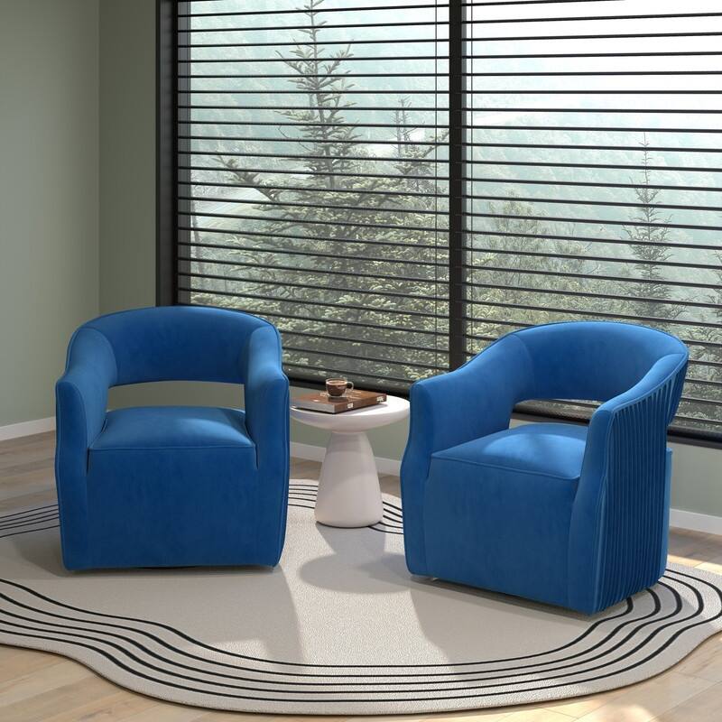 SEYNAR Modern Glam Velvet 360 Degree Swivel Open-Back Accent Armchair Set of 2 - Blue