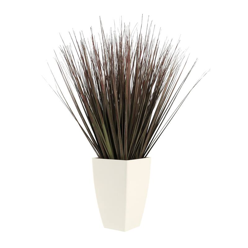 Green Faux Foliage Onion Grass Artificial Plant with White Plastic Pot