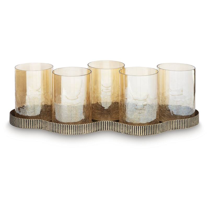 Signature Design by Ashley Evereton Gold/Clear Candle Holder - 19.75" W x 8.25" D x 6.63" H