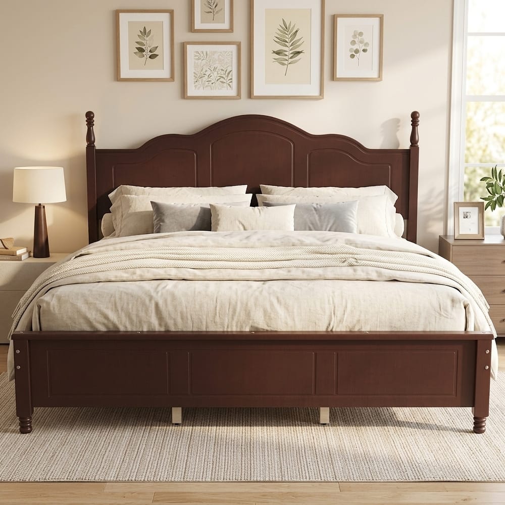 Retro Wood Platform Bed Frame with Wooden Slat Support by Harper&Bright Designs