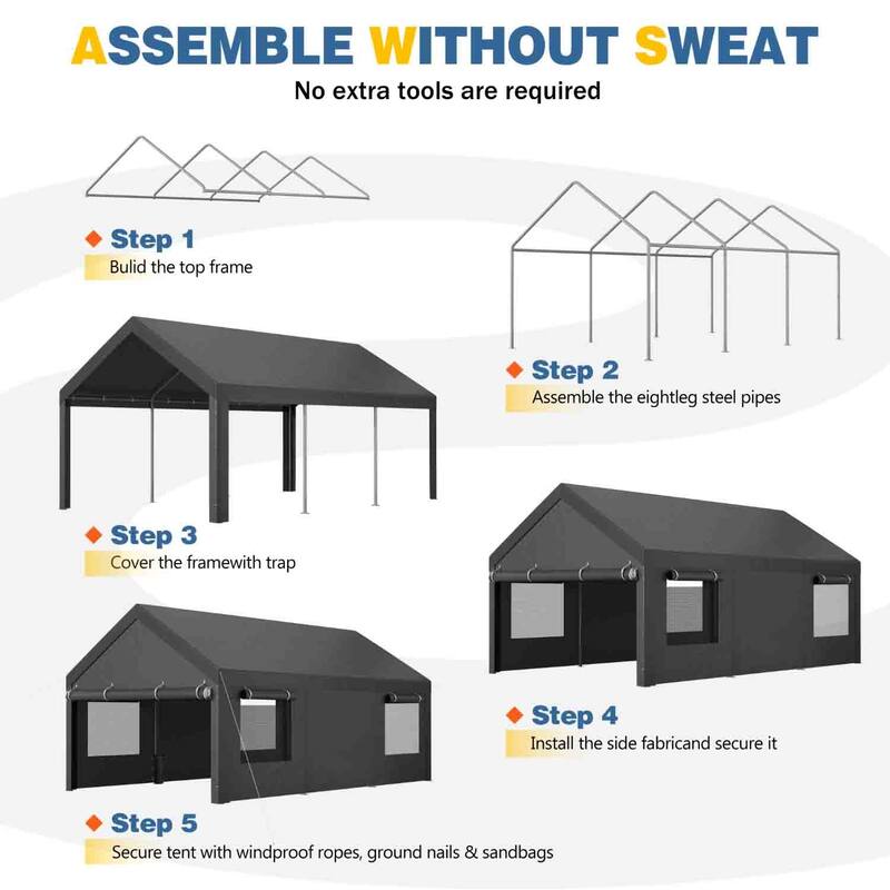 Futzca 12x20 ft Carport Canopy, Waterproof Outdoor Shelter with Sandbags