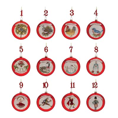 Twelve Days of Christmas Disc Ornaments 4.75" 120mm Multi-Color 12ct