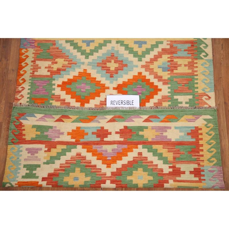 Hand Woven Oriental 100% Wool Carpet Southwestern Geometric Multi-Colored Kilim Area Rug - 6' 10'' X 5' 0''