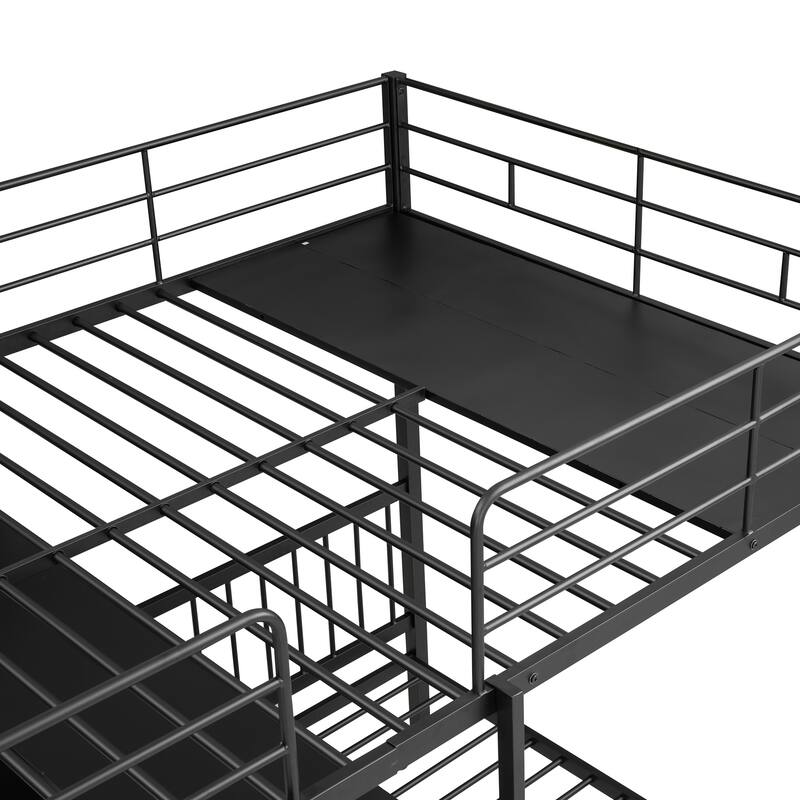 Versatile Full/Twin Bunk Bed with Built-in Desk, Shelves, and Storage - White Metal Frame