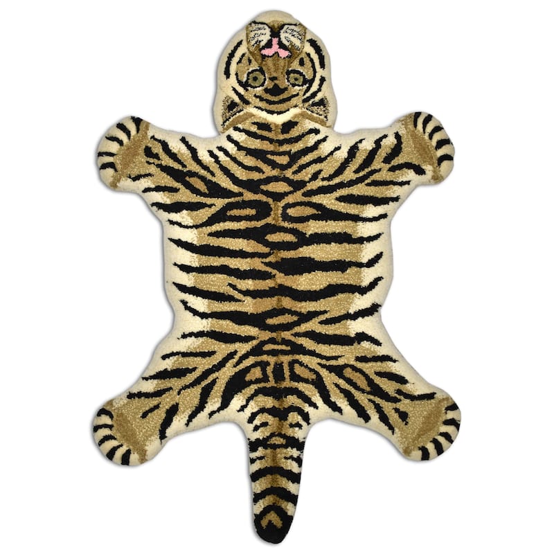Fabstyles Animal Wool Printed Area Rag Rug Living Room, Hallway - Tiger Skin - 3x5