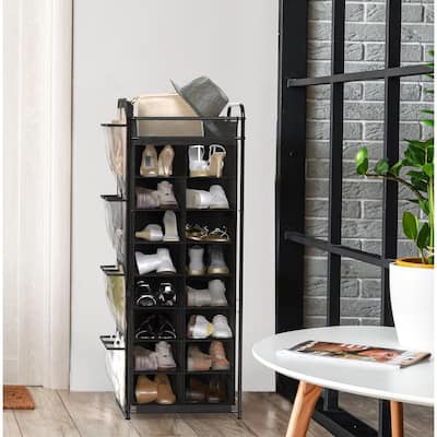 Shoe Stand Tower Rack w/side hanging bag 20-Pair, Black