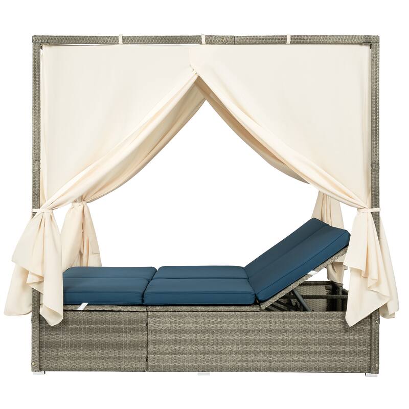 High Comfort Style Adjustable Sun Bed with Curtain for Patio, Balcony or Backyard