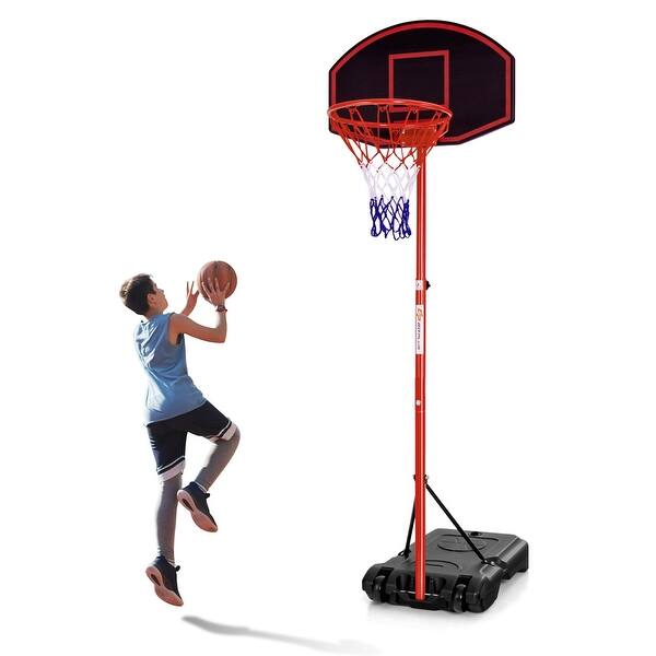 slide 2 of 11, Height-Adjustable Basket Hoop, Portable Backboard System Stand with 2 Black and red