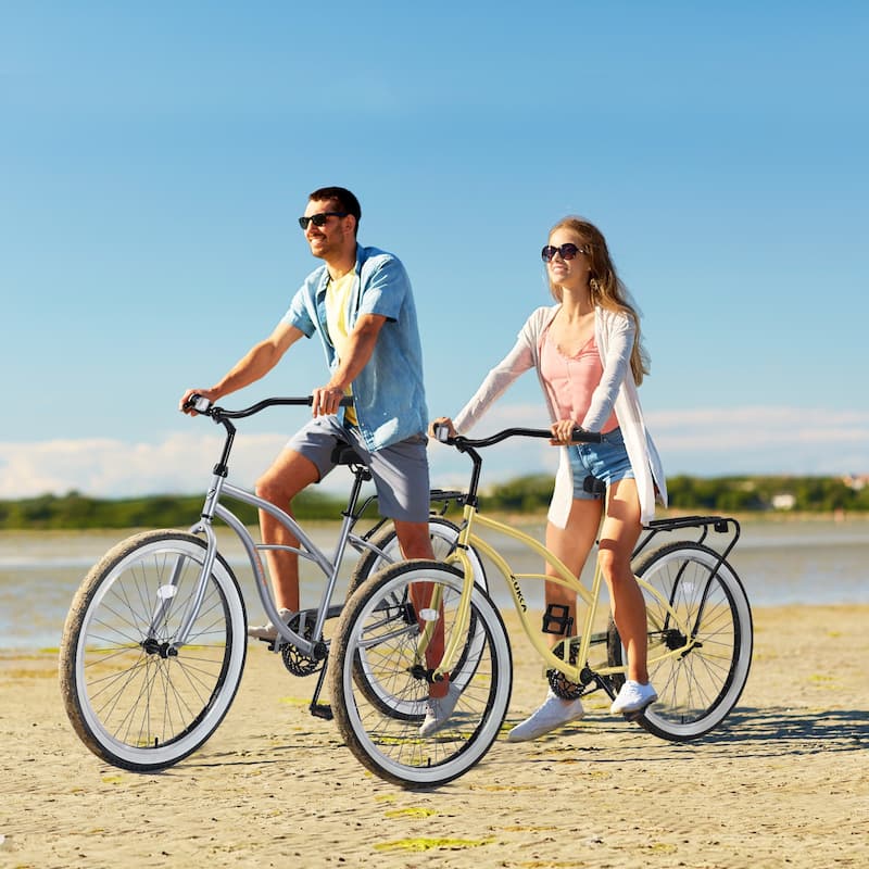 Single Speed Bicycles 26"Inch,Steel Frame, Wide Wheels For Stability,Multiple Colors Men'S Beach Cruiser Bike