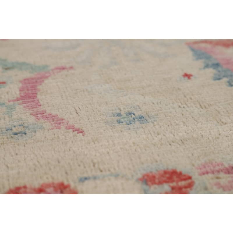 Vegetable Dye Beige Art Deco Turkish Rug Hand-Knotted Wool Carpet - 5'0"x 6'11"