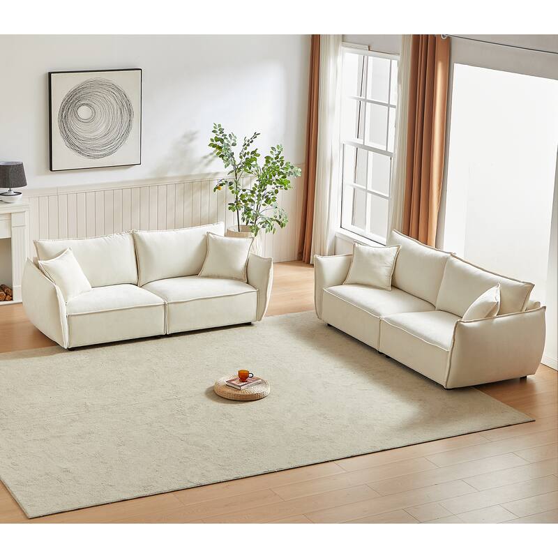 Linen Fabric 3-Seater Sofa with Wooden Frame and Comfortable Cushions - Beige