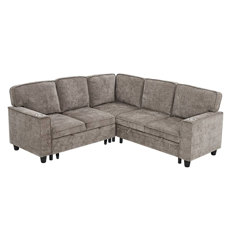 81" L-Shaped Sectional Sofa with Charging Ports and Pull Out Sofa Bed