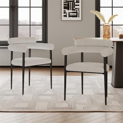 Round Boucle Backrest Sherpa Dining Chair with Metal Legs (Set of 2)