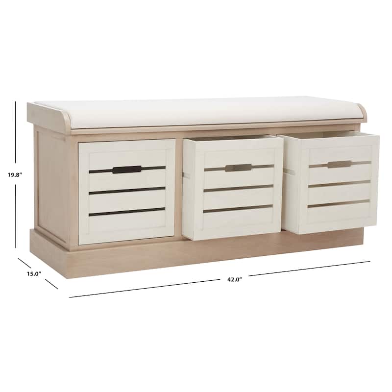 SAFAVIEH Mozella 3-Drawer Cushion Bench - 42" W x 15" D x 20" H - 42Wx15Dx20H