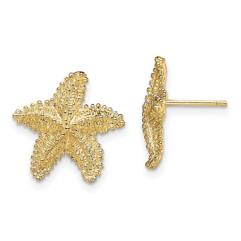 Curata 10k Yellow Gold 15mm Textured Beaded Starfish Post Earrings