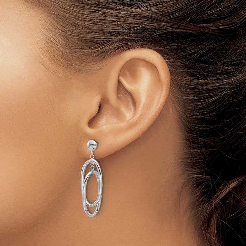 Curata 14k White Gold Polished Oval Dangle Post Earrings 40x16mm