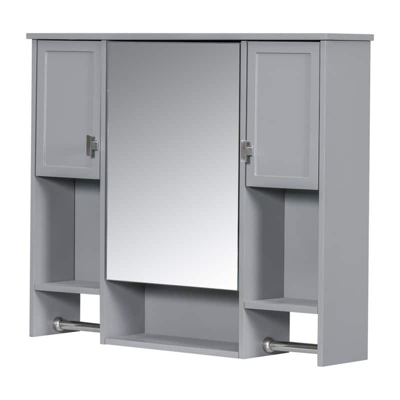 35" x 28" Modern Bathroom Mirror Cabinet with Towel Bar - Wall Mounted Storage & Vanity Mirror
