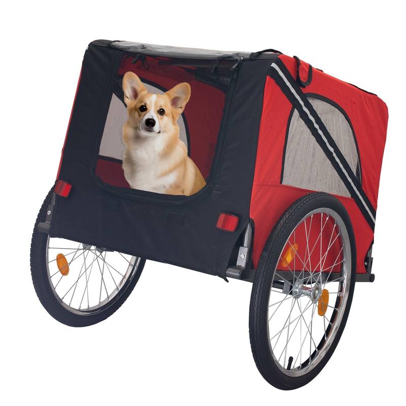 Durable Dog Bike Trailer with 20-Inch Wheels, Zippered Mesh Doors, and 88lb Capacity