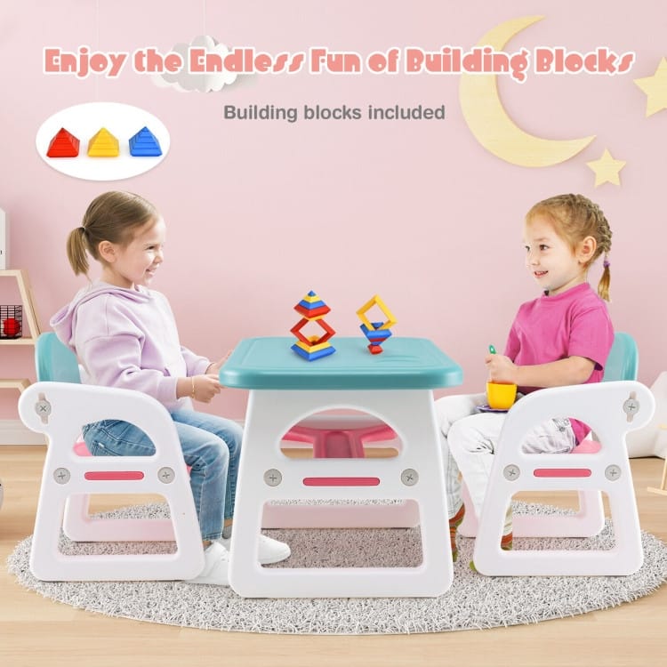Kids Table and Chair Set with Building Blocks - 31" x 19" x 19" (L x W x H)